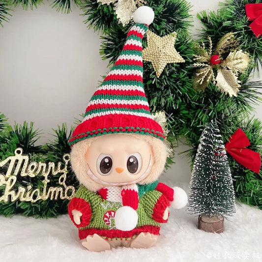 Christmas Sweater Outfit for 17cm Labubu Dolls – Festive Holiday Clothes Set